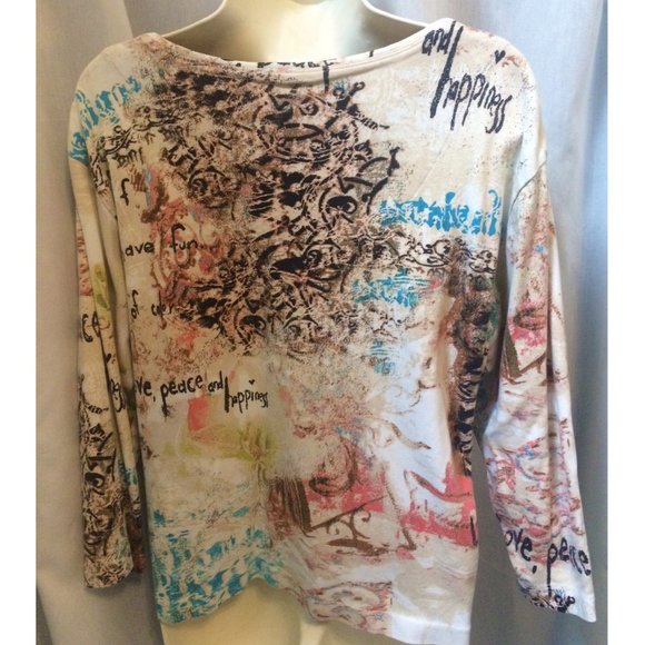 Chico's Love happiness Peace message shirt size 2 US sz Lg - Picture 4 of 5